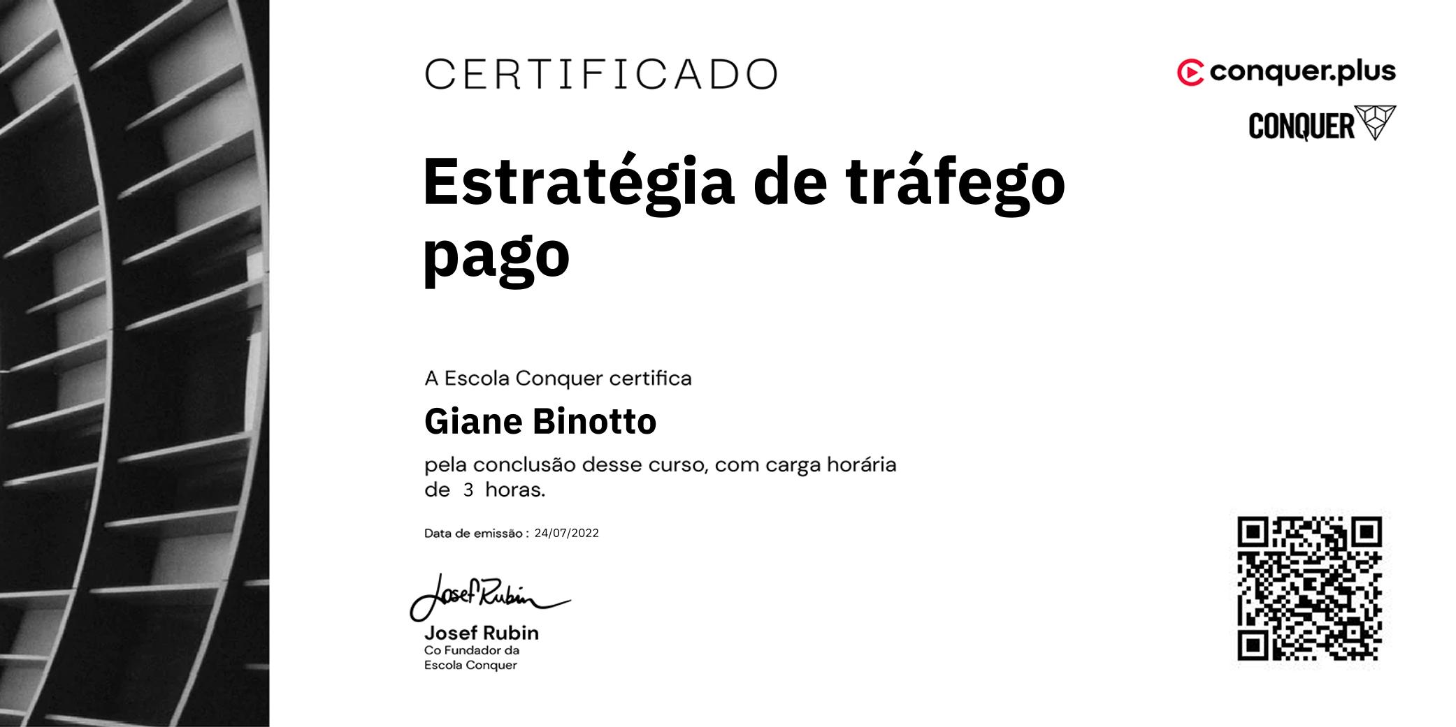 Certificado de Estratégia de tráfego pago
